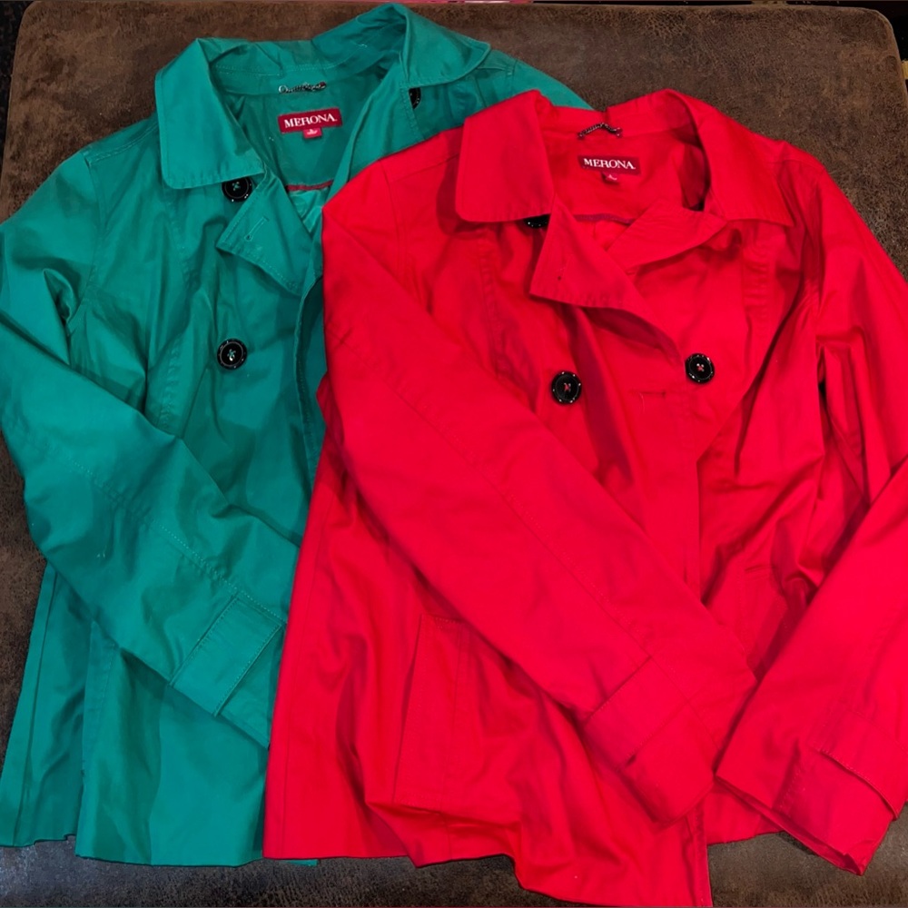 Merona women’s Red and Green Double-Breasted trench peacoats size L